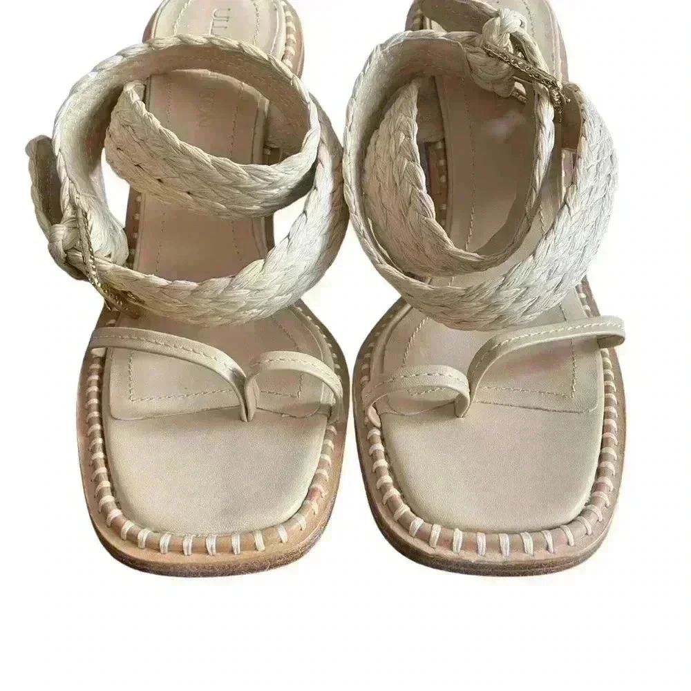 Ulla Johnson Lydia Natural Raffia Strappy Ankle Wrap Sandal Pumps 40/10